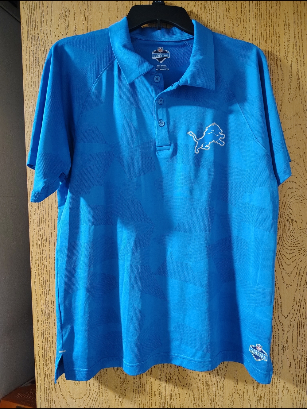 NFL Men's Detroit Lions Combine Blue Polo with Embroidered Lion